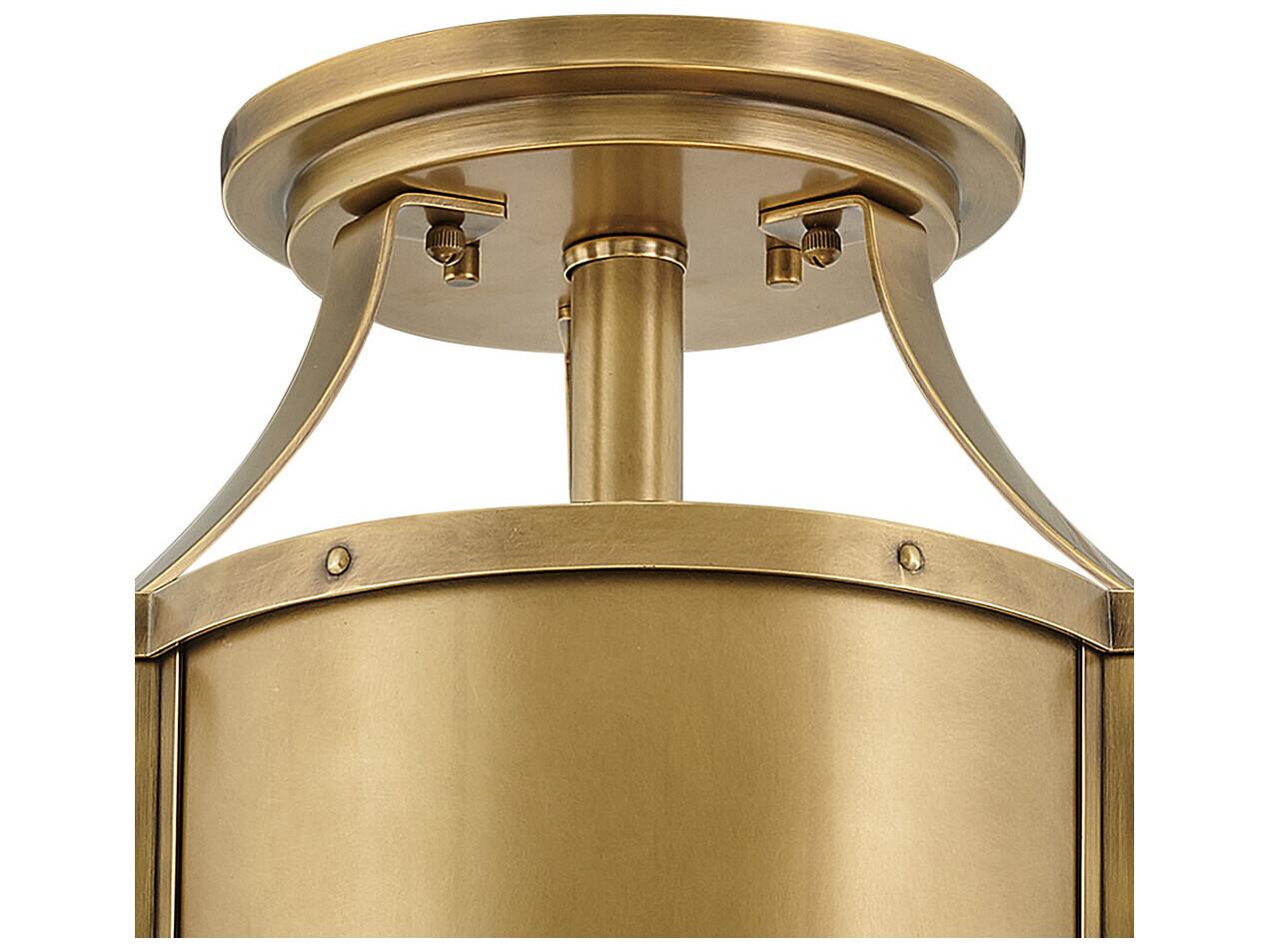 Hinkley Chance 3-Light Heritage Brass Glass Geometric Semi Flush Mount