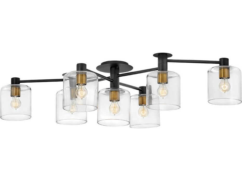 Hinkley Axel 7-Light Black Heritage Brass Cylinder Semi Flush Mount