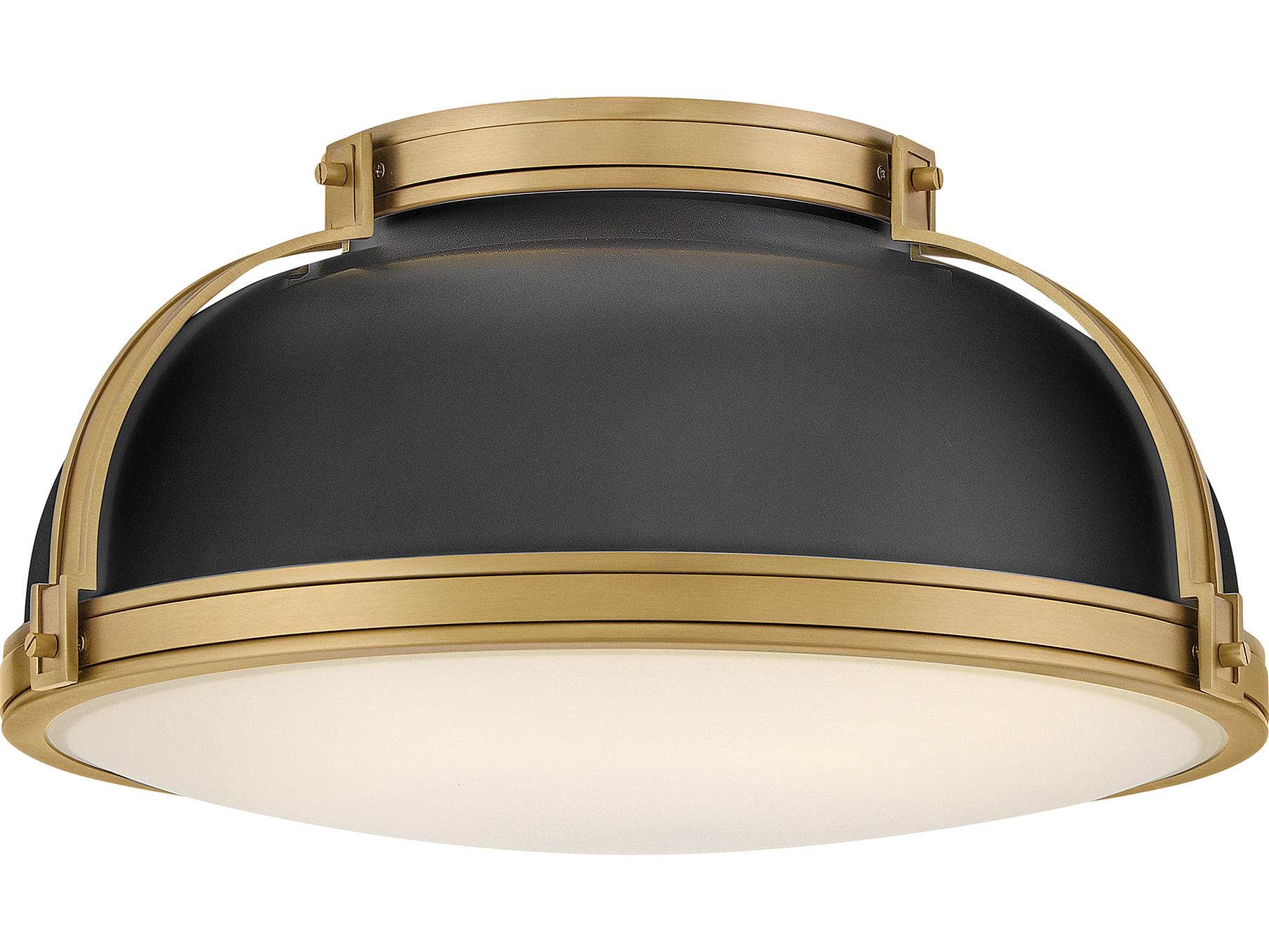 Hinkley Barton 3-Light Black Lacquered Brass Round Flush Mount