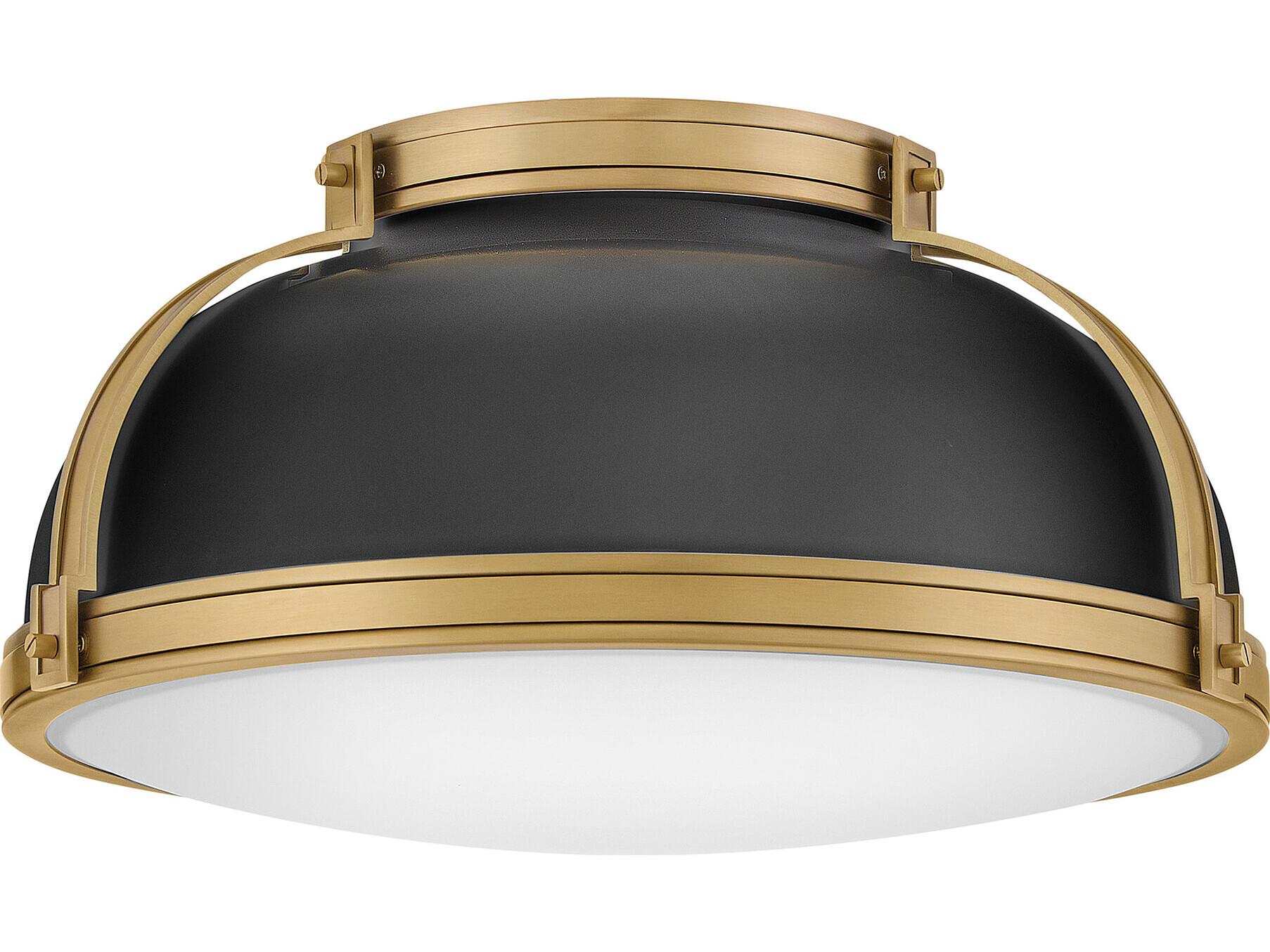 Hinkley Barton 3-Light Black Lacquered Brass Round Flush Mount