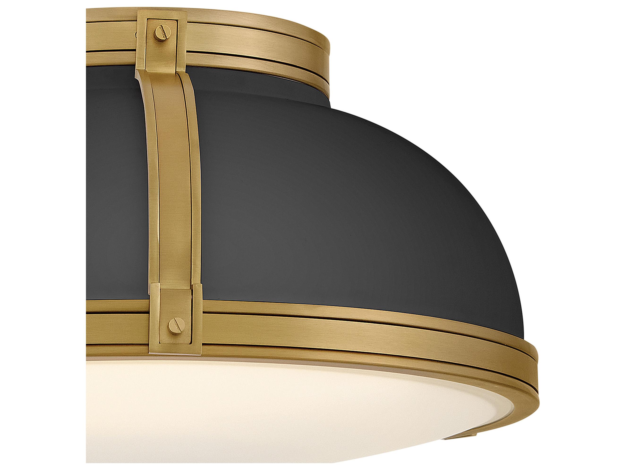 Hinkley Barton 3-Light Black Lacquered Brass Round Flush Mount