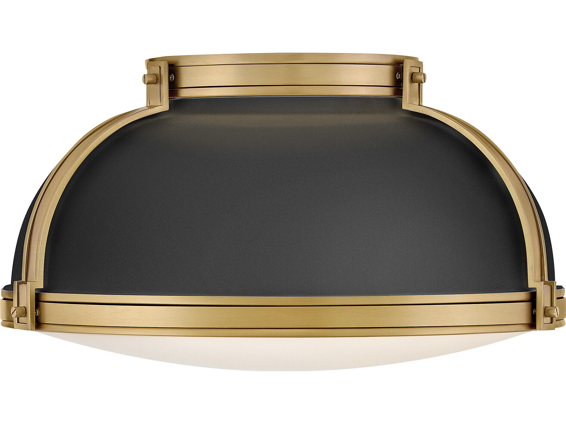 Hinkley Barton 3-Light Black Lacquered Brass Round Flush Mount