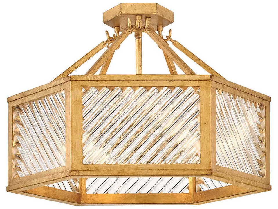 Hinkley Sura 4-Light Distressed Brass Geometric Semi Flush Mount