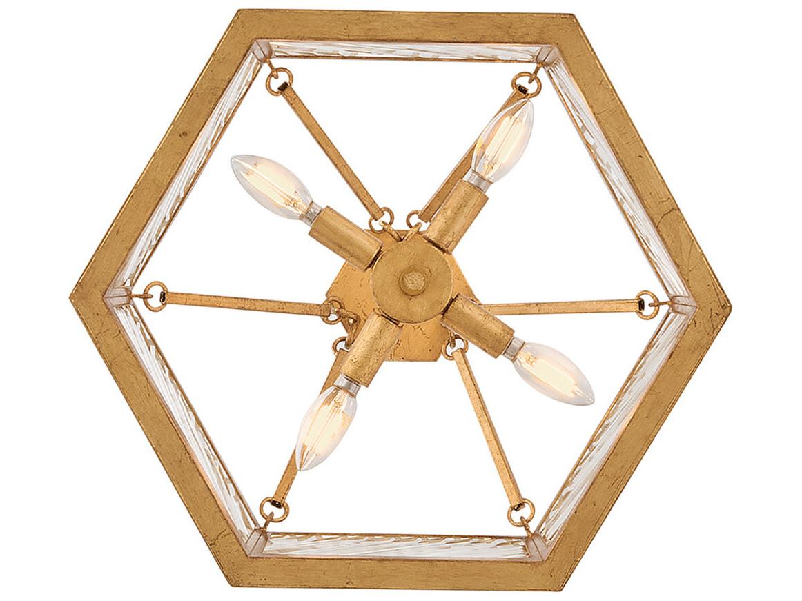 Hinkley Sura 4-Light Distressed Brass Geometric Semi Flush Mount