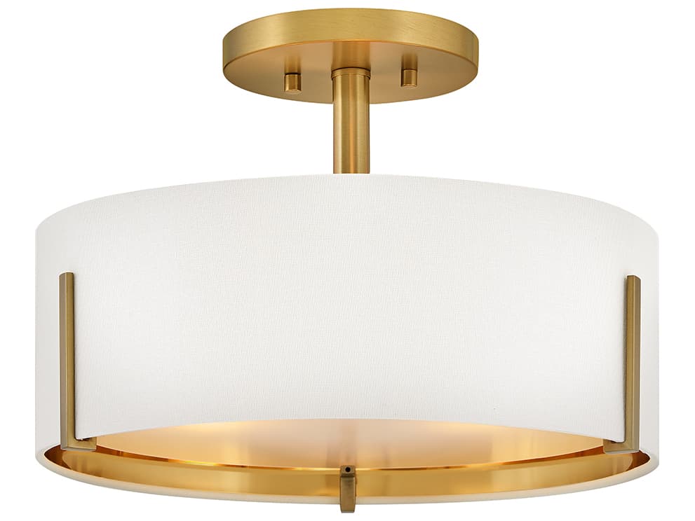 Hinkley Halle 3-Light Lacquered Brass Drum Semi Flush Mount