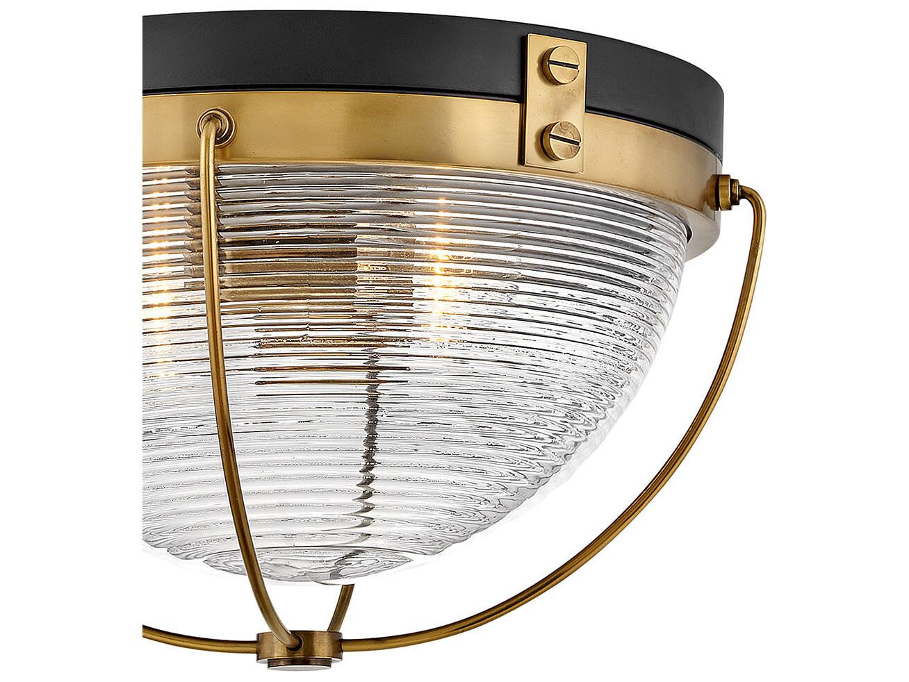 Hinkley Crew 2-Light Heritage Brass Black Glass Dome Flush Mount