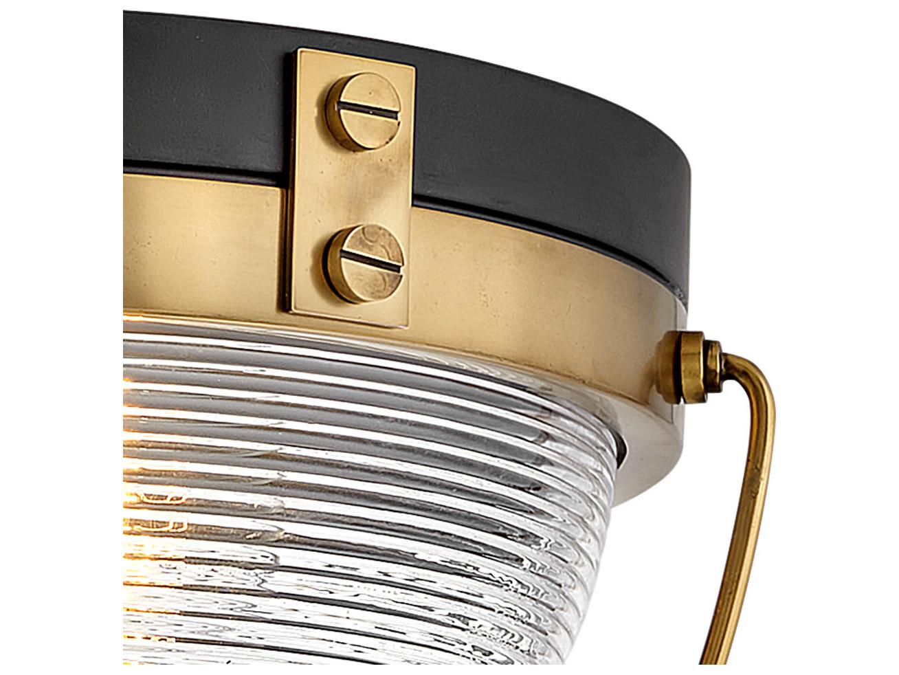 Hinkley Crew 2-Light Heritage Brass Black Glass Dome Flush Mount