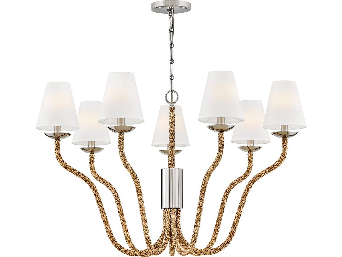 Hinkley Harwich 7-Light Polished Nickel Natural Brown Bell Chandelier