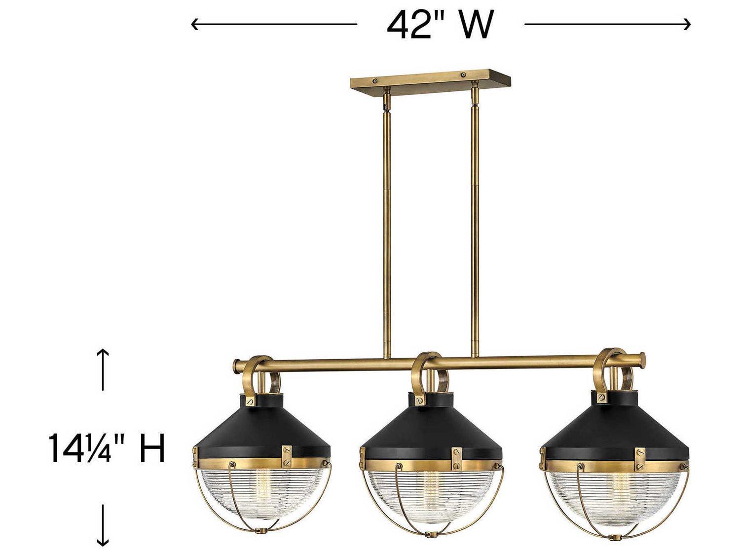 Hinkley Crew 3-Light Heritage Brass Black Glass Bell Island Pendant