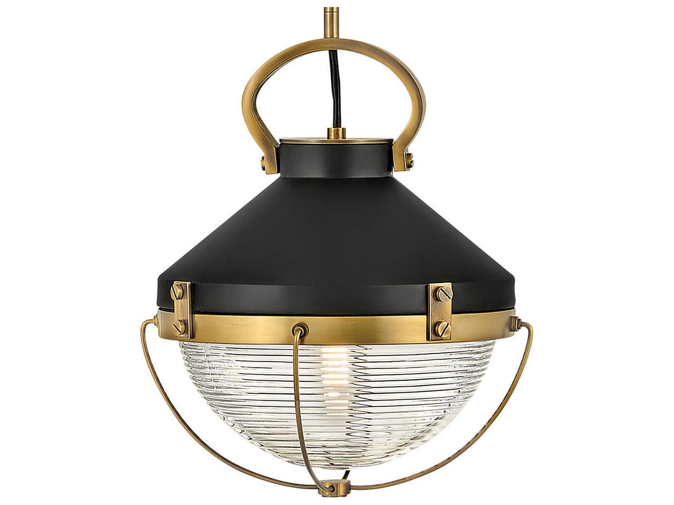 Hinkley Crew 1-Light Heritage Brass Black Glass Geometric Mini Pendant