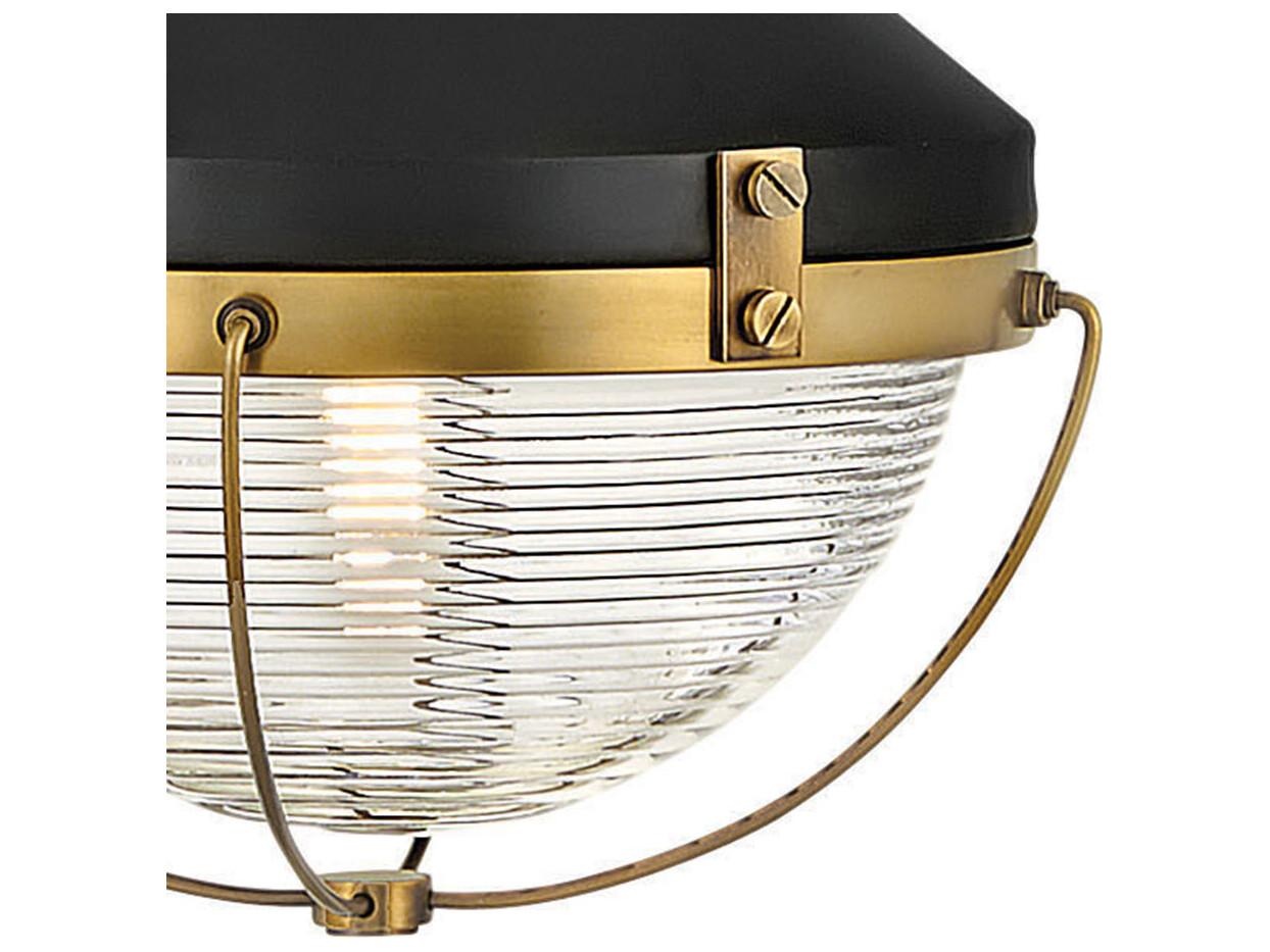 Hinkley Crew 1-Light Heritage Brass Black Glass Geometric Mini Pendant