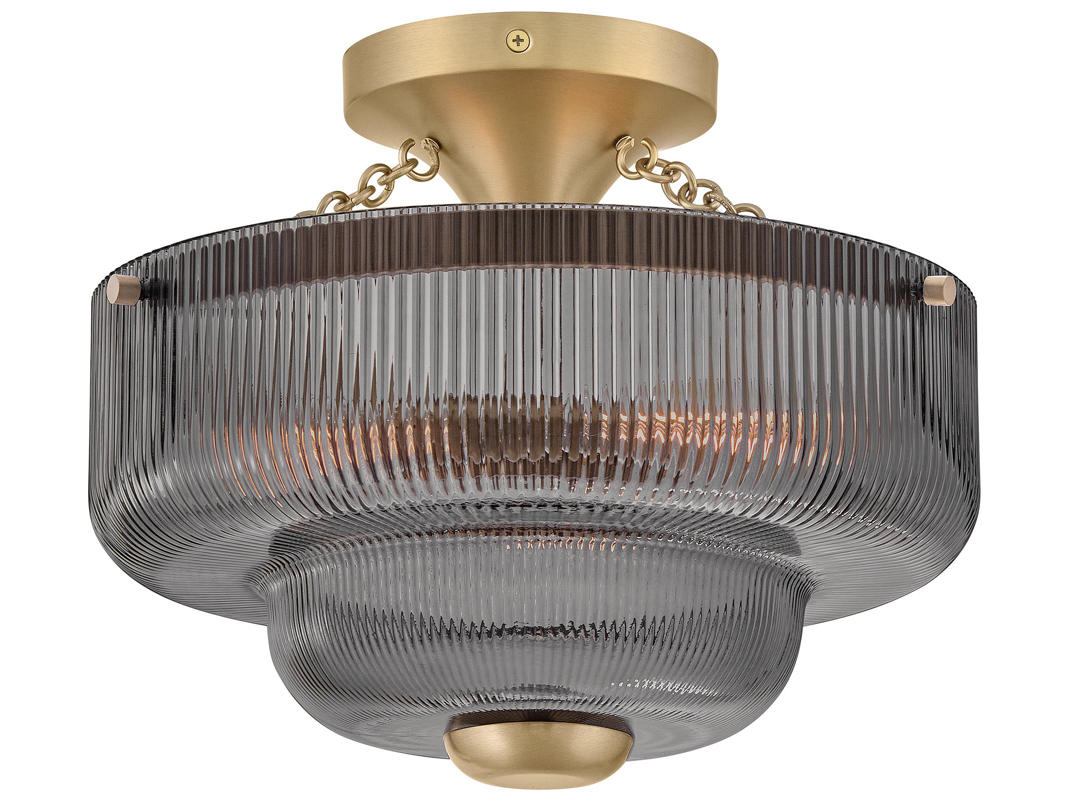 Hinkley Adella 3-Light Lacquered Brass Gray Round Tiered Semi Flush Mount