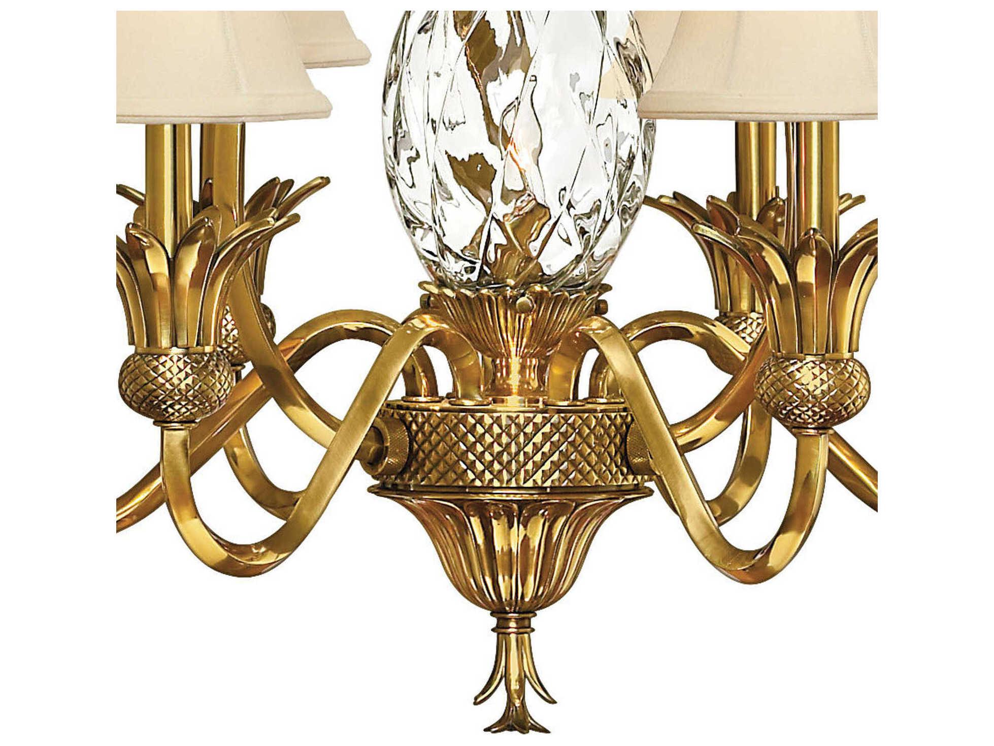 Hinkley Plantation 7-Light Burnished Brass Glass Empire Chandelier