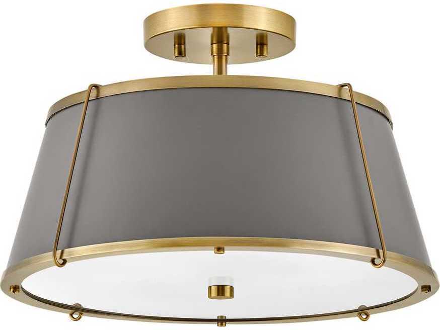 Hinkley Clarke 2-Light Lacquered Dark Brass Matte Grey Drum Semi Flush Mount
