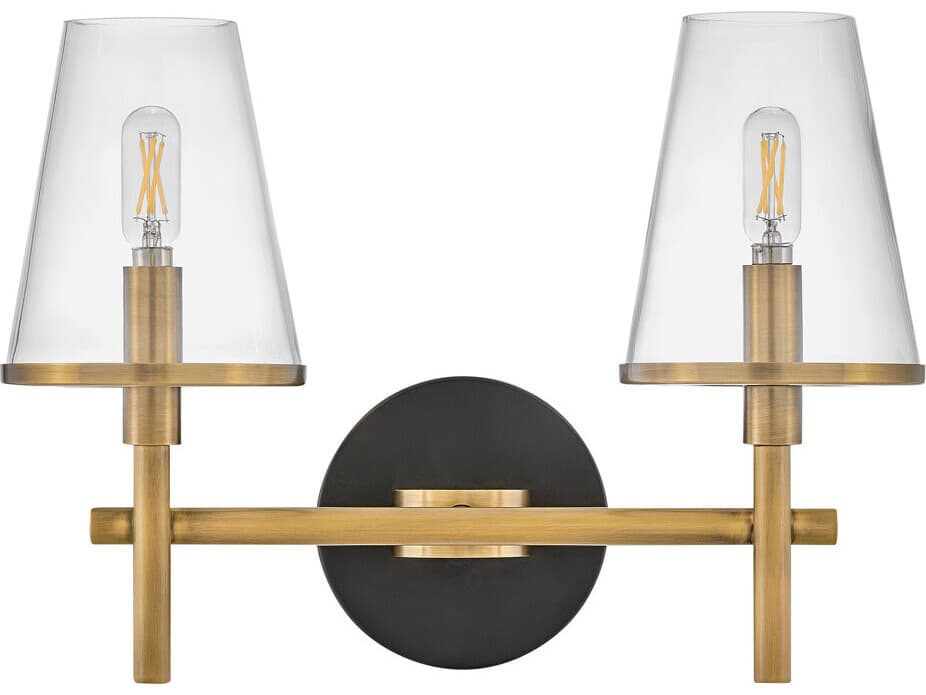 Hinkley Marten 2-Light Heritage Brass Black Glass Vanity Light