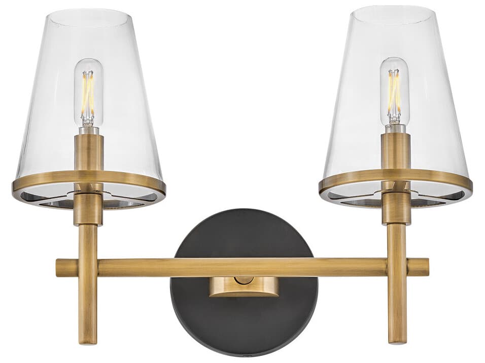 Hinkley Marten 2-Light Heritage Brass Black Glass Vanity Light