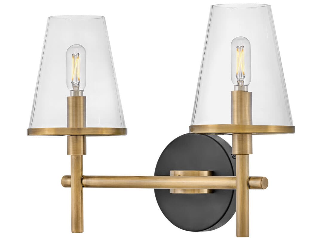 Hinkley Marten 2-Light Heritage Brass Black Glass Vanity Light