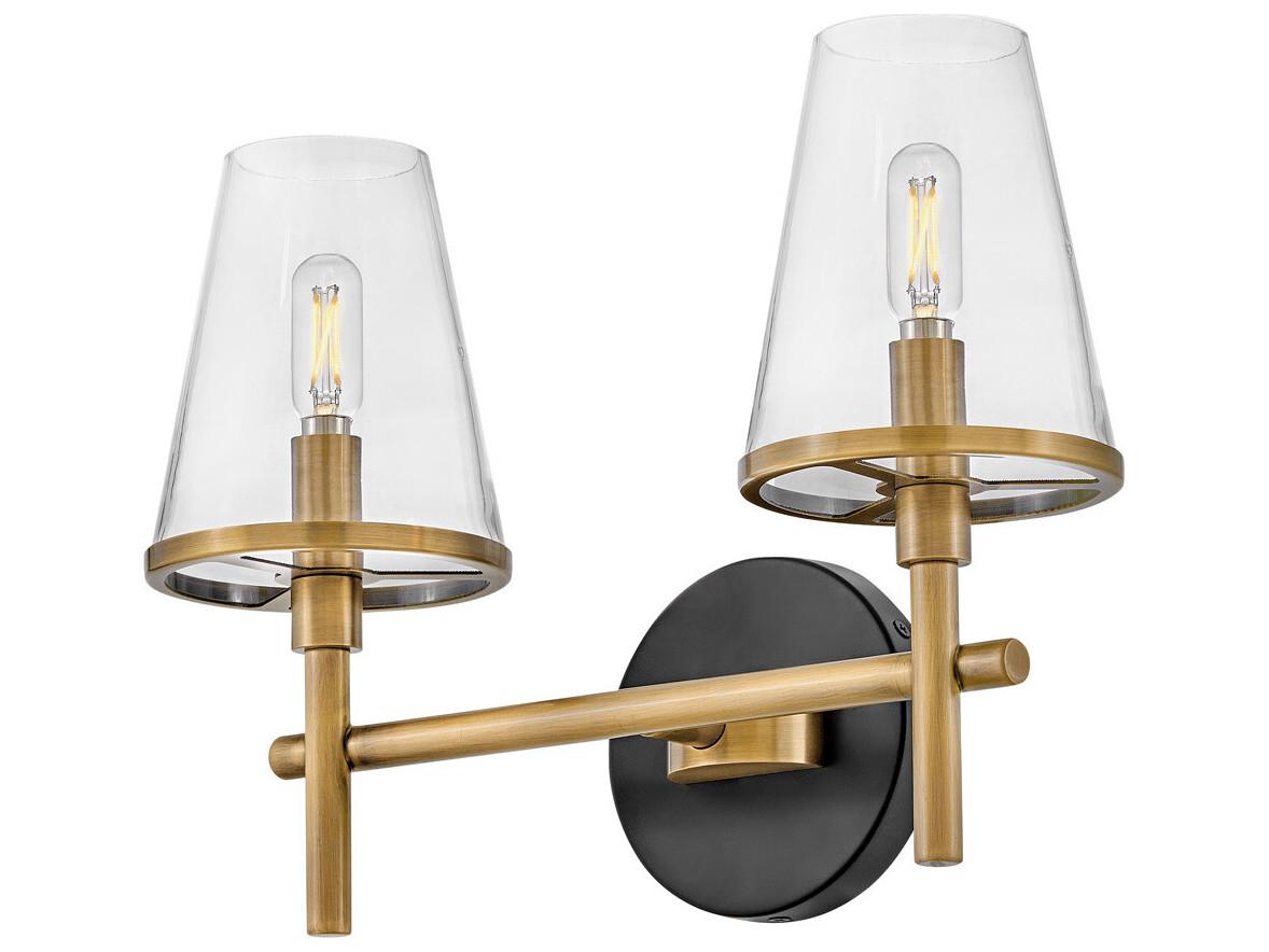 Hinkley Marten 2-Light Heritage Brass Black Glass Vanity Light