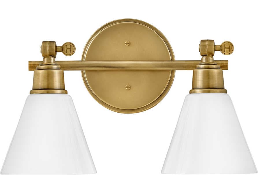 Hinkley Arti 2-Light Heritage Brass Glass Vanity Light