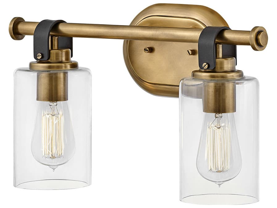 Hinkley Halstead 2-Light Heritage Brass Glass Vanity Light