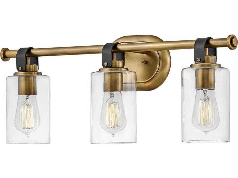 Hinkley Halstead 3-Light Heritage Brass Glass Vanity Light