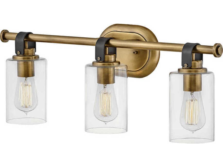 Hinkley Halstead 3-Light Heritage Brass Glass Vanity Light