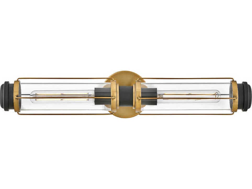 Hinkley Masthead 2-Light Heritage Brass Black Glass Vanity Light