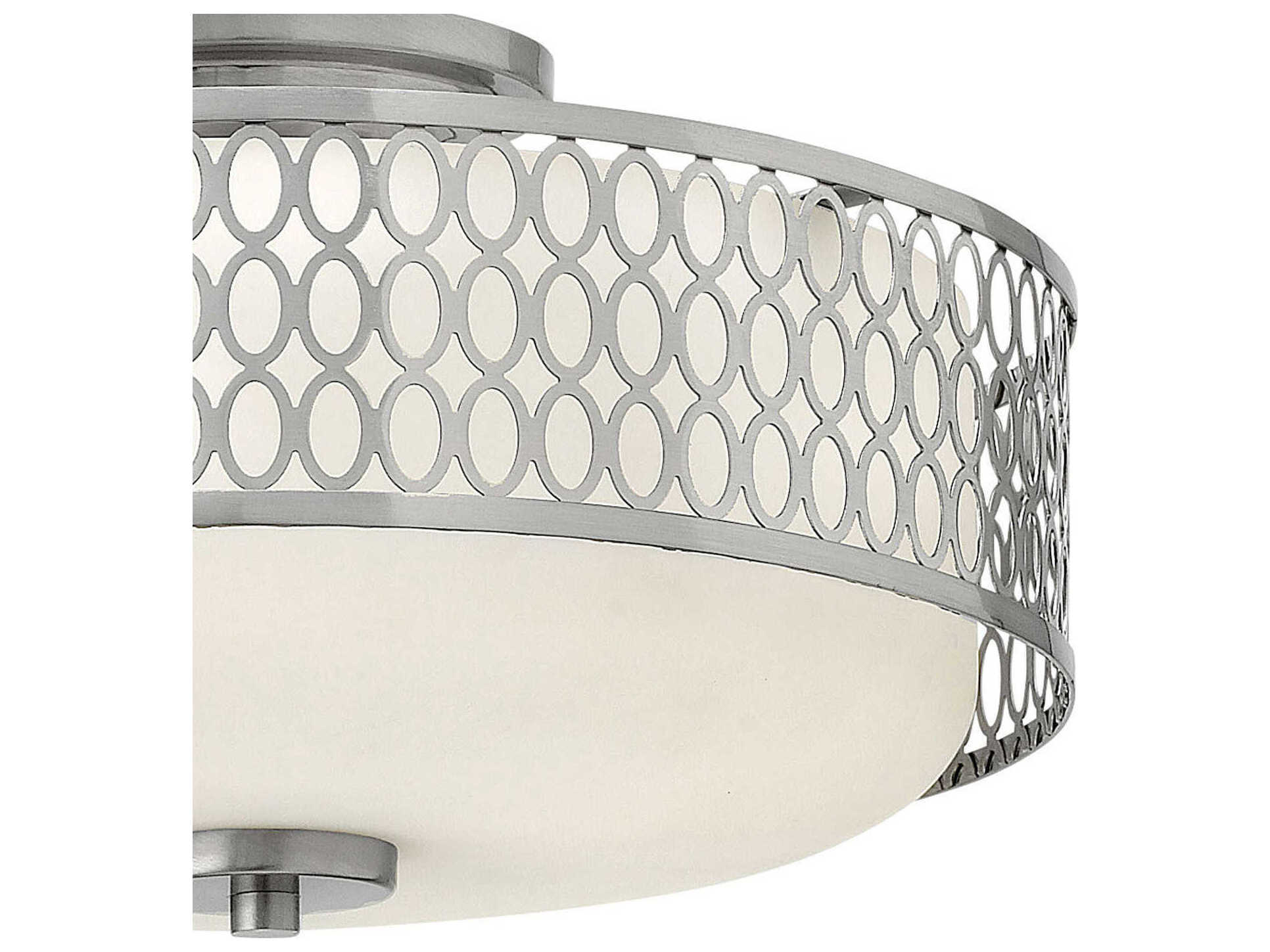 Hinkley Jules 3-Light Brushed Nickel Glass Drum Semi Flush Mount