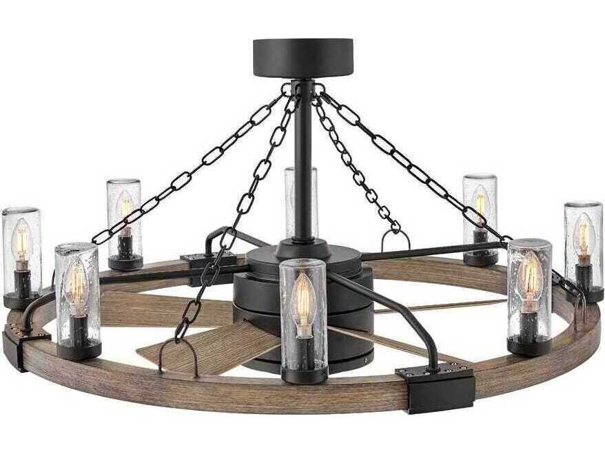 Hinkley Sawyer Matte Black with Driftwood 36" 8-Light Outdoor Ceiling Fan with Driftwood