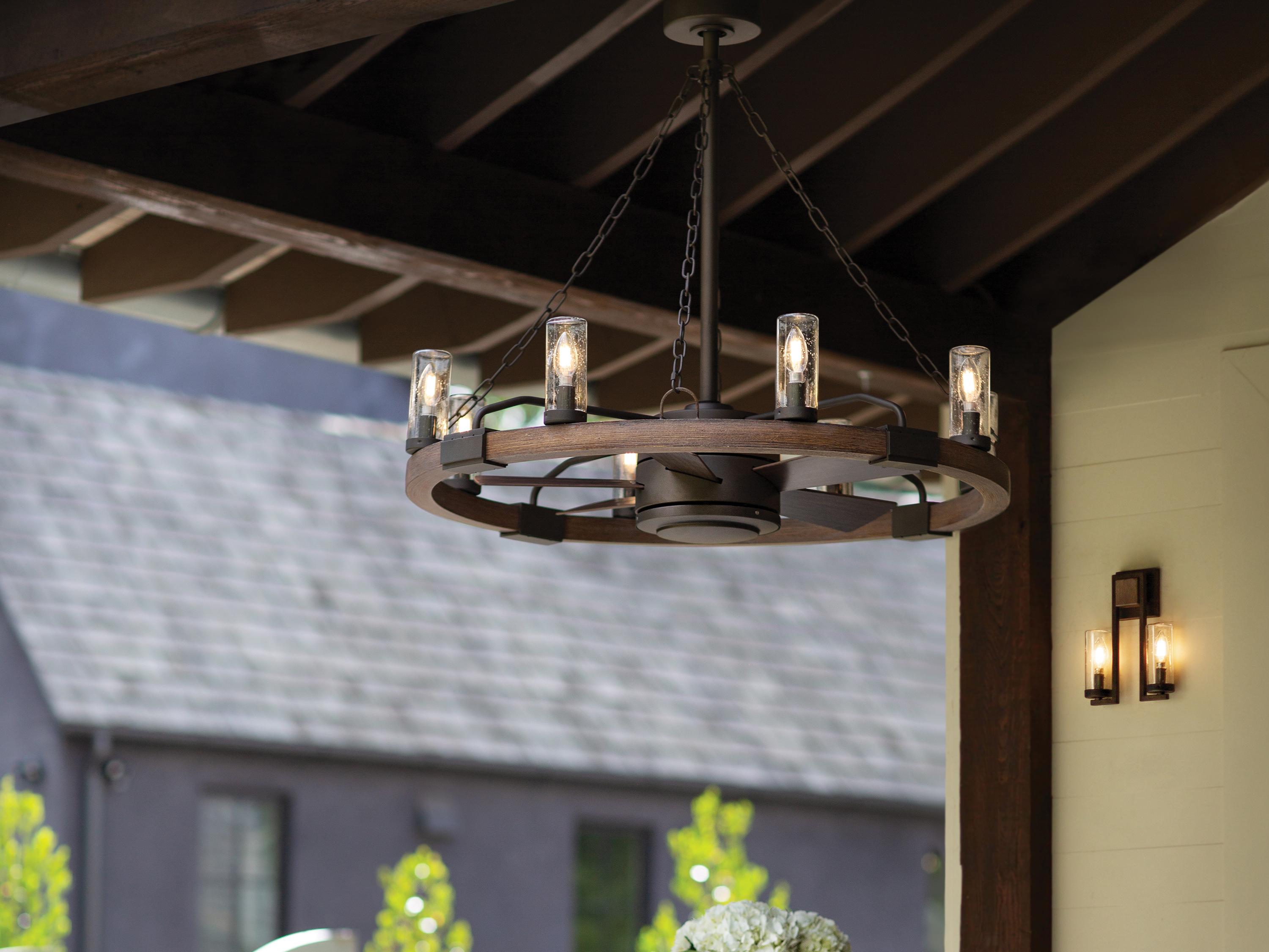 Hinkley Sawyer Matte Black with Driftwood 36" 8-Light Outdoor Ceiling Fan with Driftwood