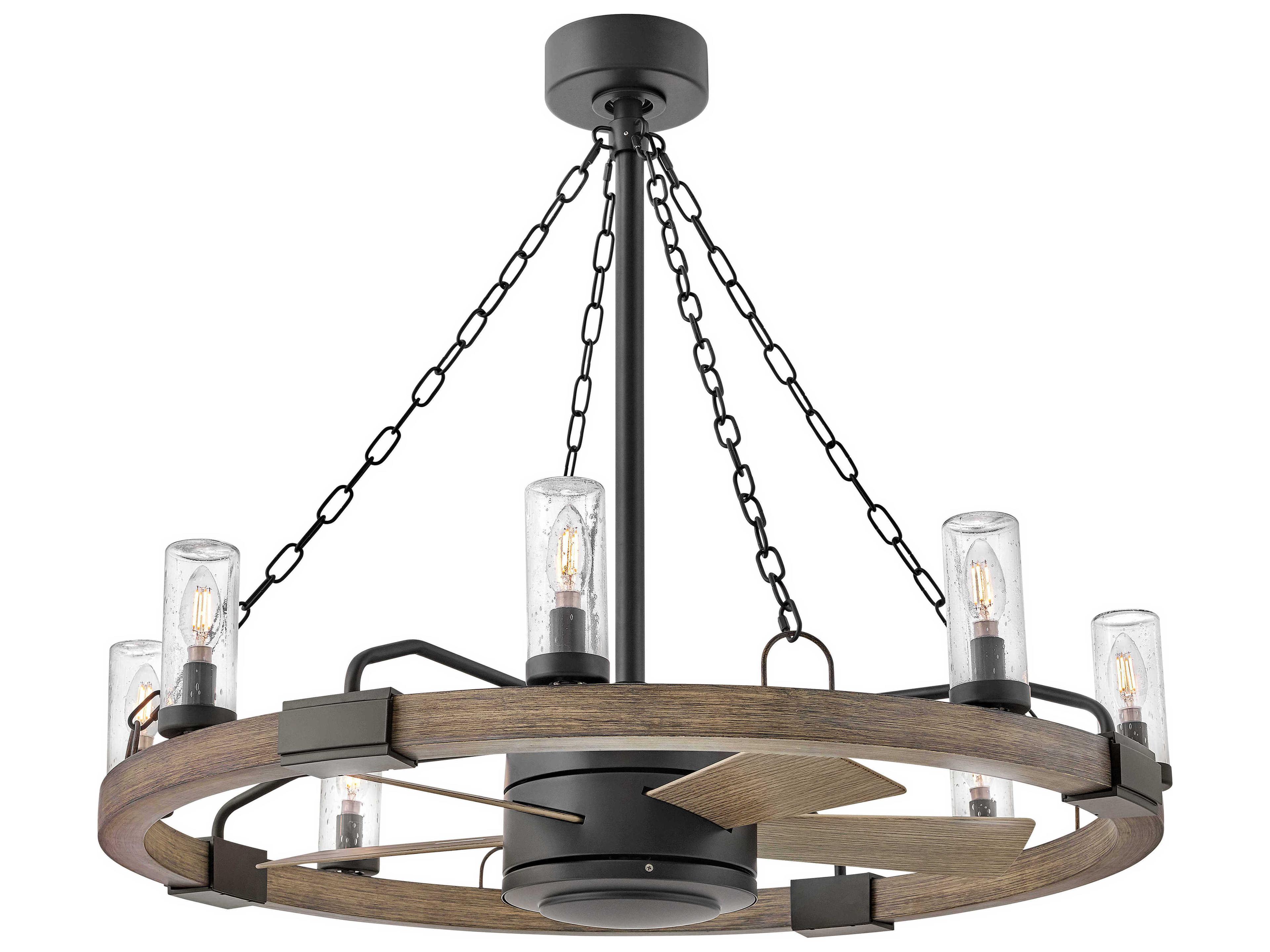 Hinkley Sawyer Matte Black with Driftwood 36" 8-Light Outdoor Ceiling Fan with Driftwood