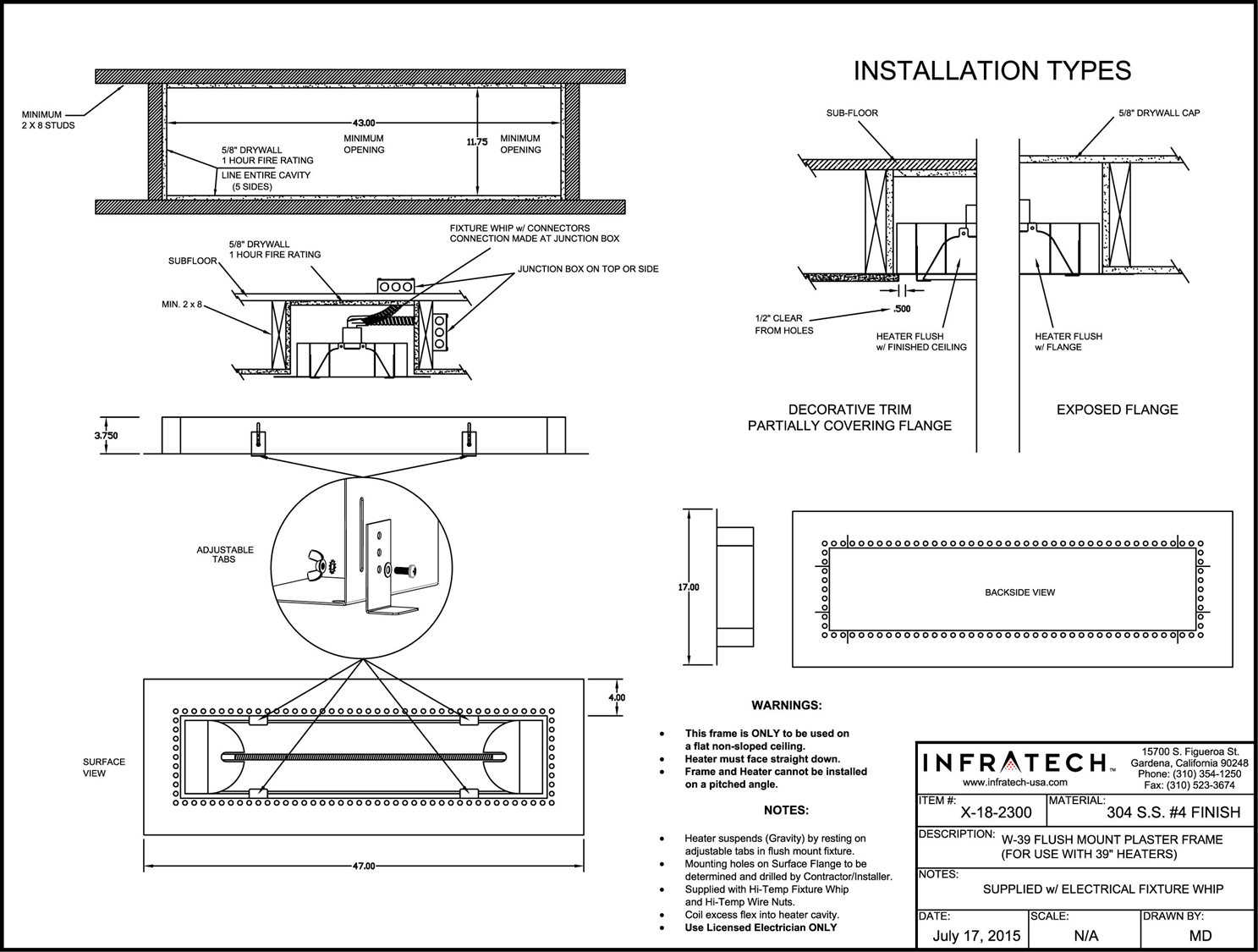 Infratech W39 S/S Flush Mount Frame For 39 Units