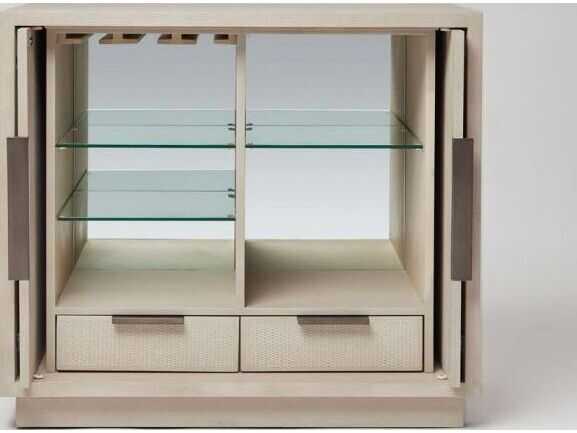 Interlude Home Holmes Natural Oak Wood Cliffside Vintage Bronze Bar Cabinet