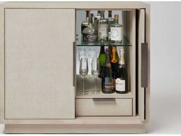 Interlude Home Holmes Natural Oak Wood Cliffside Vintage Bronze Bar Cabinet