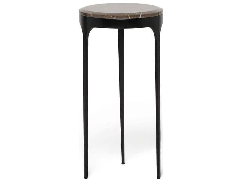 Interlude Home Camilla Round Marble Matte Black Terra Brown End Table