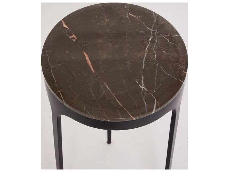Interlude Home Camilla Round Marble Matte Black Terra Brown End Table