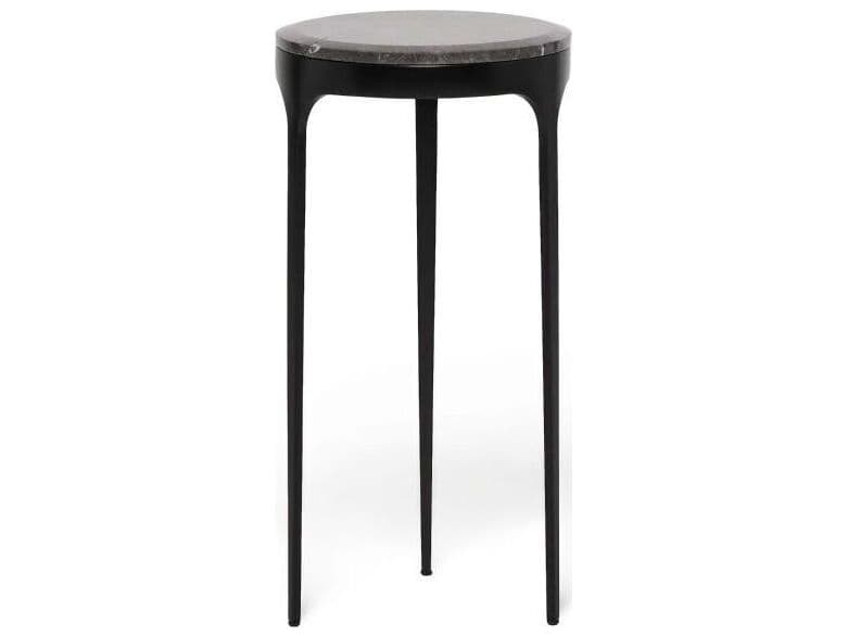 Interlude Home Camilla Round Marble Matte Black Wyndham Grey End Table