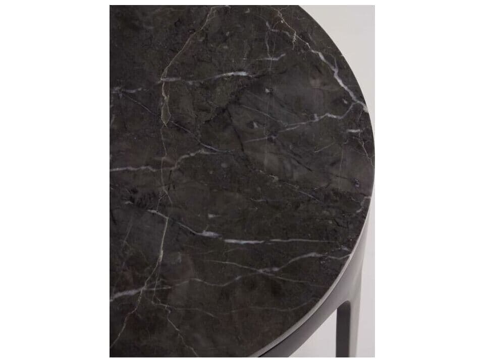 Interlude Home Camilla Round Marble Matte Black Wyndham Grey End Table