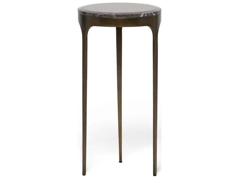 Interlude Home Camilla Round Marble Antique Bronze Wyndham Grey End Table