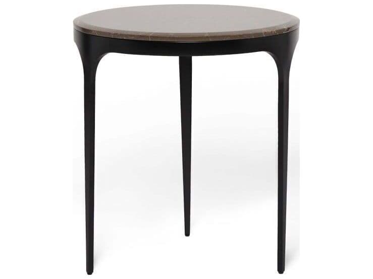 Interlude Home Camilla Round Marble Matte Black Terra Brown End Table