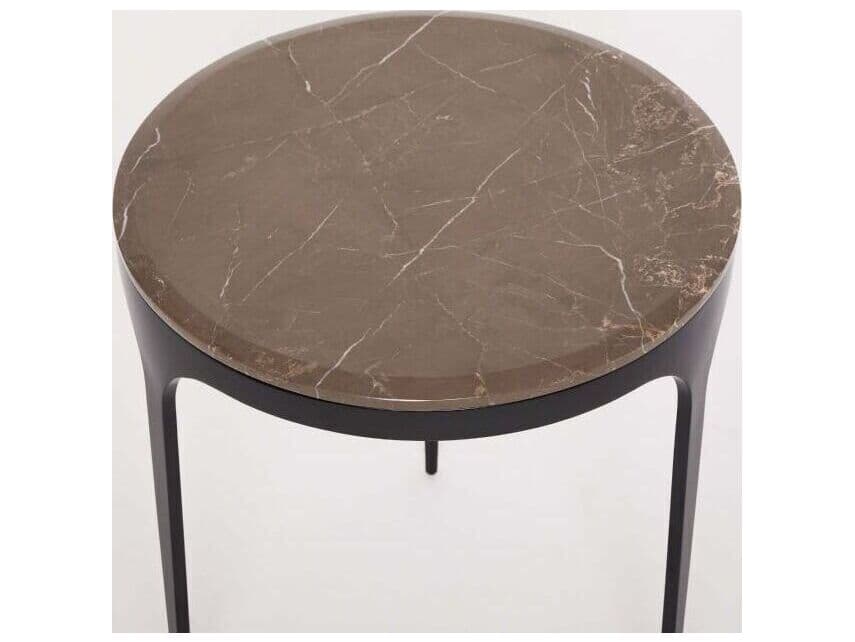 Interlude Home Camilla Round Marble Matte Black Terra Brown End Table