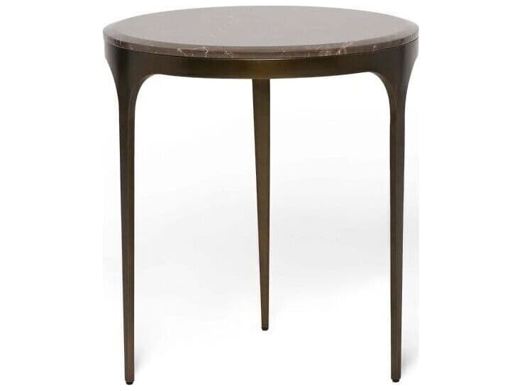Interlude Home Camilla Round Marble Antique Bronze Terra Brown End Table