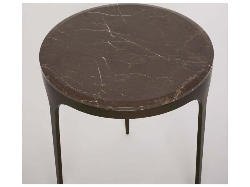 Interlude Home Camilla Round Marble Antique Bronze Terra Brown End Table