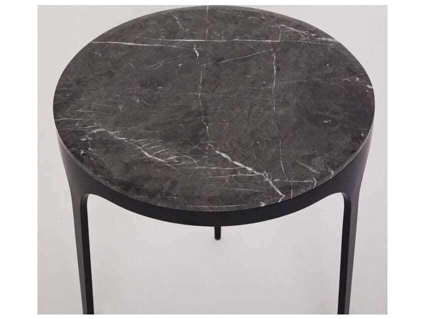 Interlude Home Camilla Round Marble Matte Black Wyndham Grey End Table