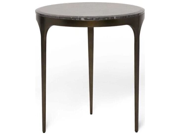 Interlude Home Camilla Round Marble Antique Bronze Wyndham Grey End Table