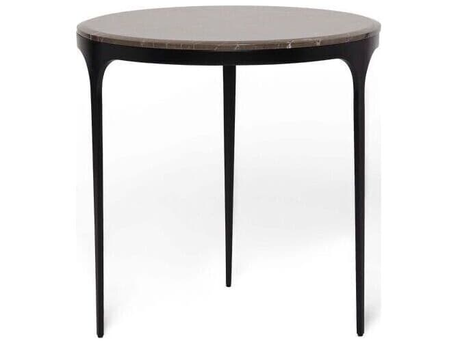 Interlude Home Camilla Round Marble Matte Black Terra Brown End Table