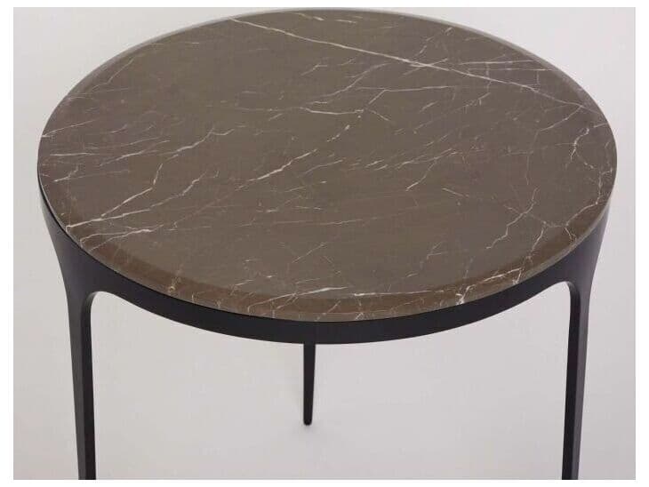 Interlude Home Camilla Round Marble Matte Black Terra Brown End Table
