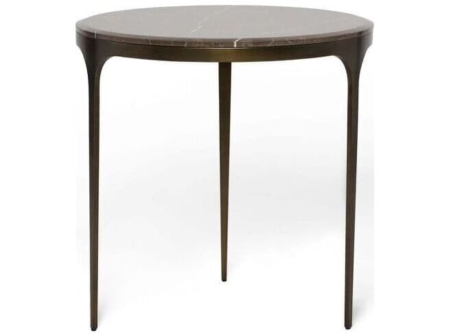 Interlude Home Camilla Round Marble Antique Bronze Terra Brown End Table