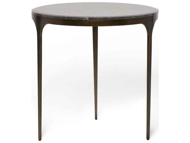 Interlude Home Camilla Round Marble Antique Bronze Wyndham Grey End Table