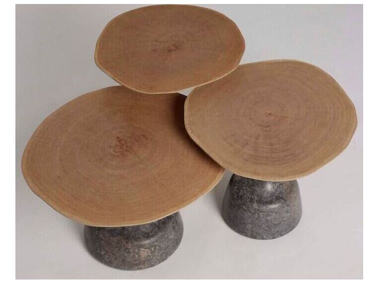 Interlude Home Sacha Round Marble Fossil Champagne Timber Coffee Table